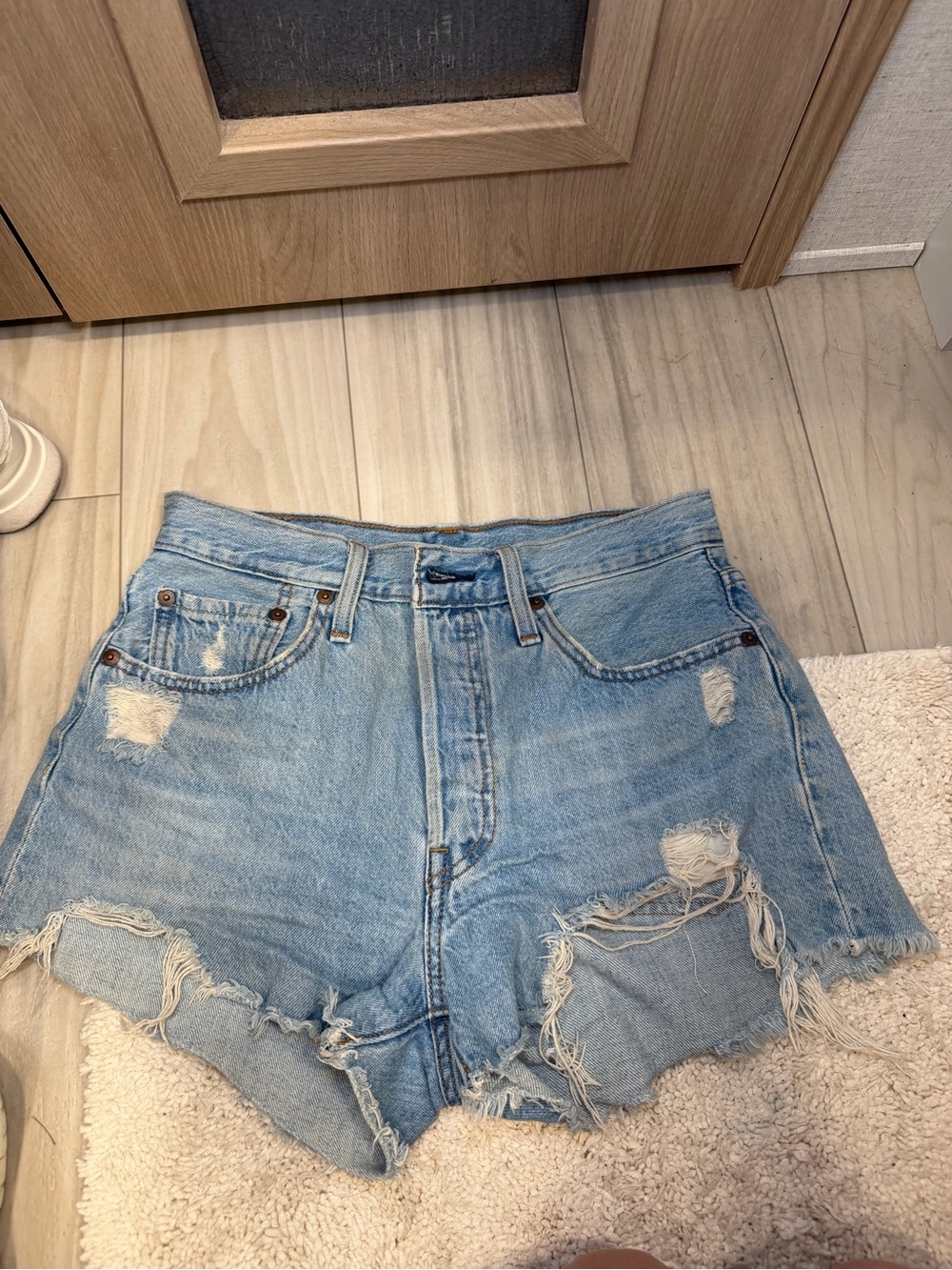 Levi's Light Blue Ripped High-Rise Denim Shorts